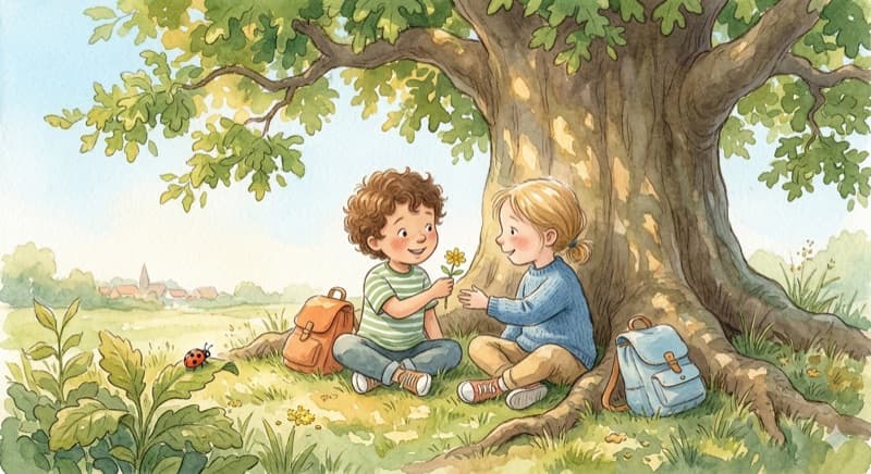 Two children becoming friends